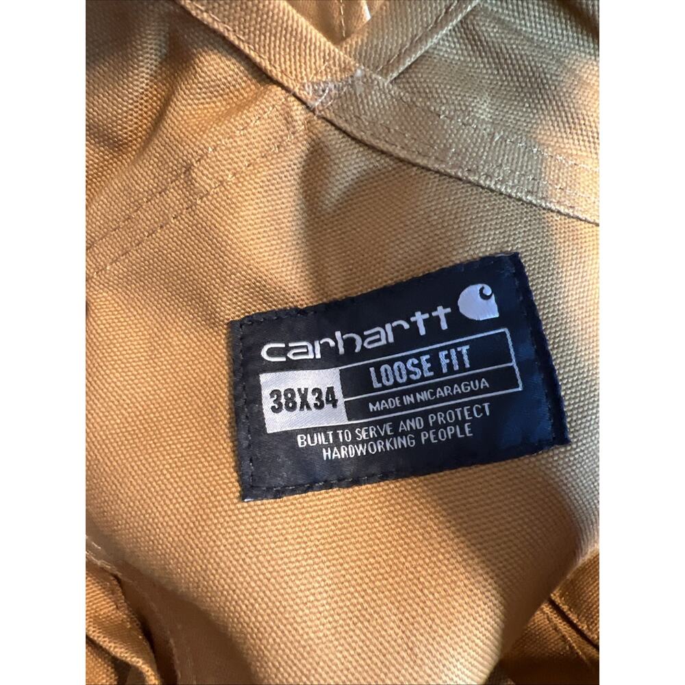Carhartt Mens Firm Duck Bib Overalls Brown Size 38X34 Work Wear Cotton Rugged - Picture 9 of 10